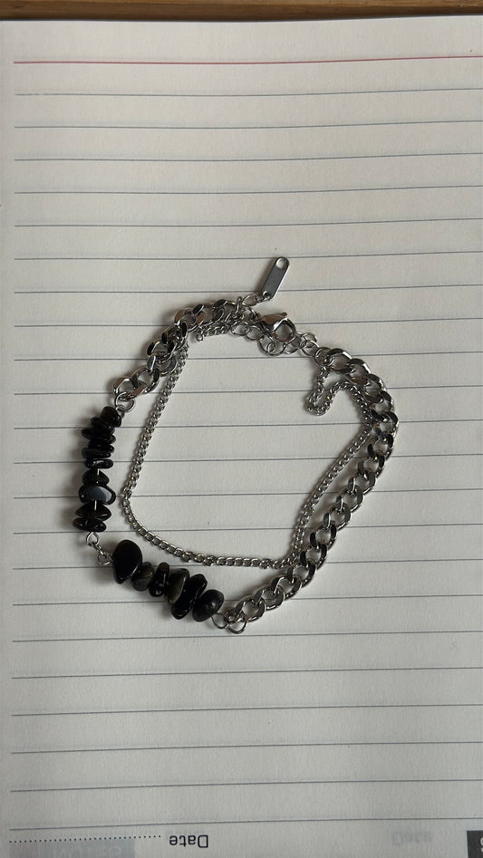 Black Stone Chip Layered Bracelet